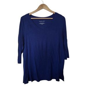 Rachel Zoe Women’s Plus Size 1X Ribbed V-Neck Top | Blue 3/4 Sleeve